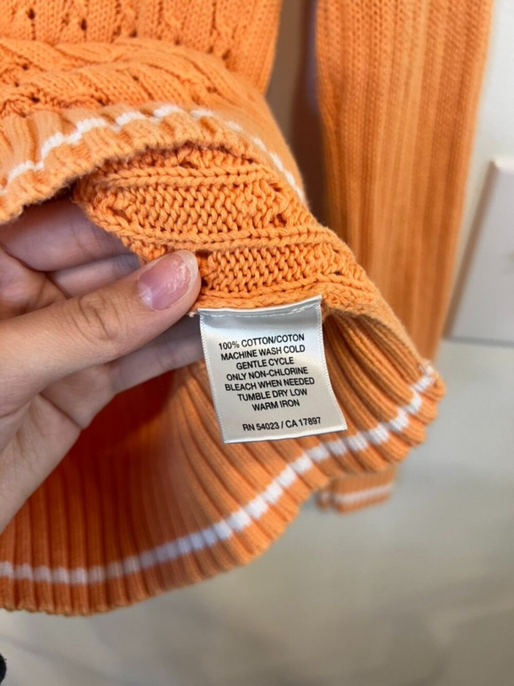 Old Navy Orange Pointelle Sweater Preppy Coastal Grandma Cotton Knit Medium - Picture 4 of 5